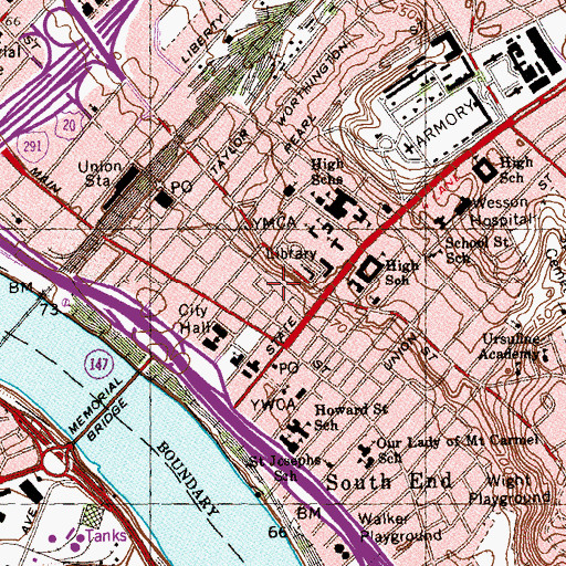 Topographic Map of Springfield Civic Center, MA