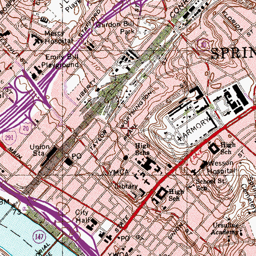 Topographic Map of Springfield Fire Department Station 1 Headquarters, MA