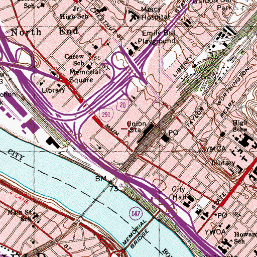 Topographic Map of Springfield Post Office, MA