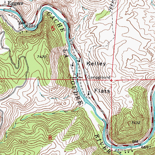 Topographic Map of Kelly Flats Campground, CO