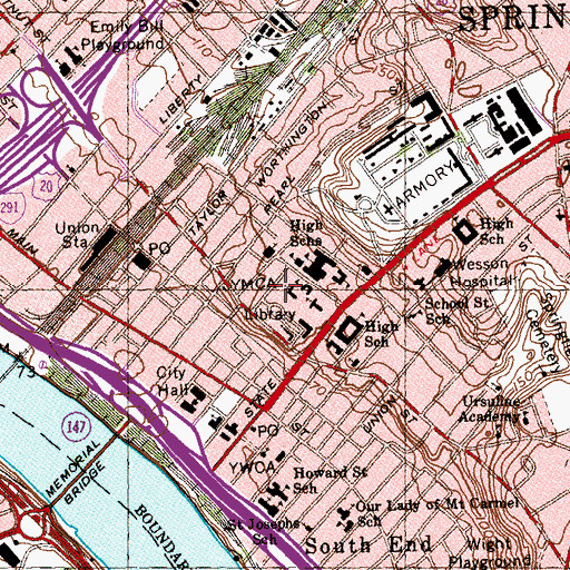 Topographic Map of Springfield Science Museum, MA