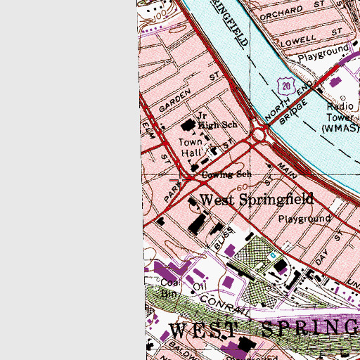 Topographic Map of West Springfield Public Library, MA