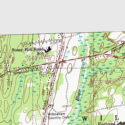 Topographic Map of Wilbraham Town Hall, MA