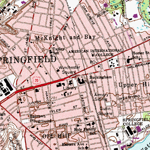 Topographic Map of Winchester Square Historic District, MA