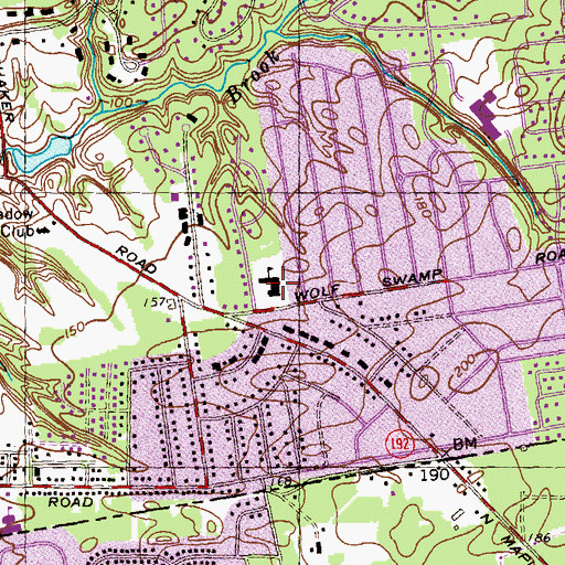 Topographic Map of Wolf Swamp Road School, MA