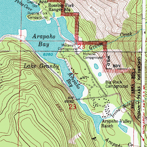 Topographic Map of Arapaho Bay Campground, CO
