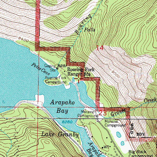 Topographic Map of Roaring Fork Trailhead, CO