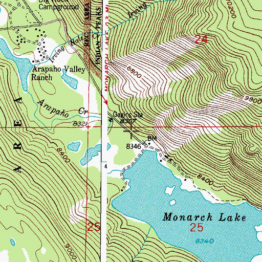 Topographic Map of Monarch Lake Trailhead Parking, CO
