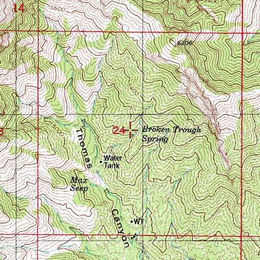 Topographic Map of Broken Trough Spring, AZ