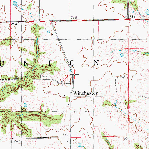 Topographic Map of Winchester Post Office (historical), IA