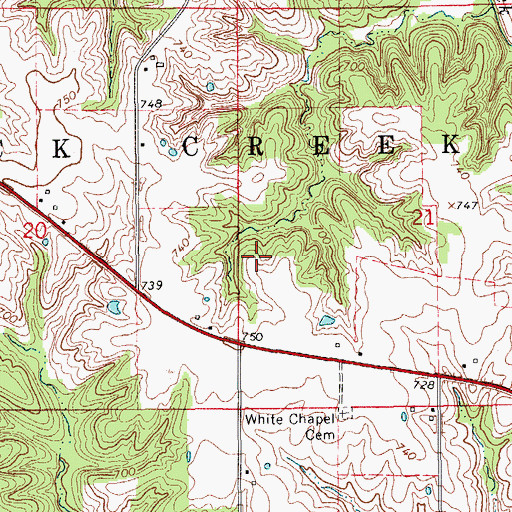 Topographic Map of Lick Creek Post Office (historical), IA