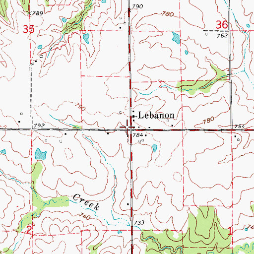 Topographic Map of Lebanon Post Office (historical), IA