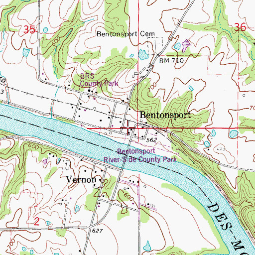 Topographic Map of Bentonsport (historical), IA
