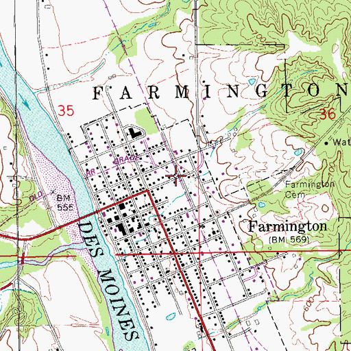Topographic Map of Farmington (historical), IA