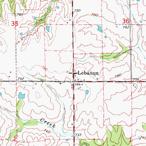 Topographic Map of Lebanon Church, IA