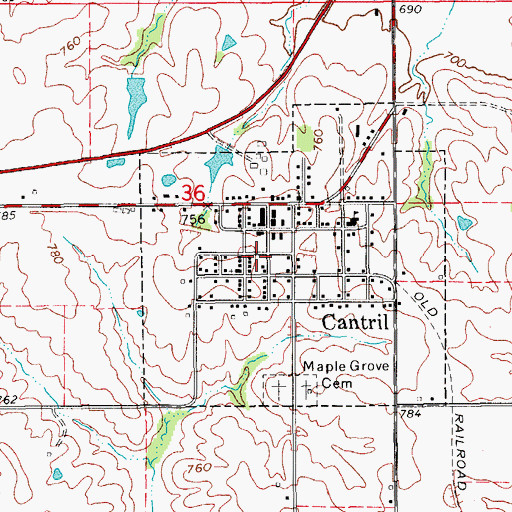 Topographic Map of Cantril Volunteer Fire Department, IA