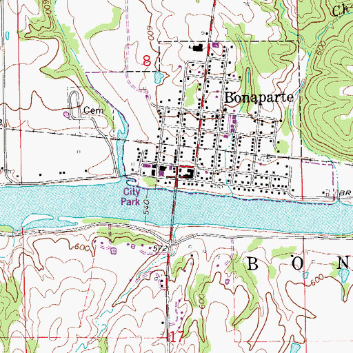 Topographic Map of Bonaparte City Hall, IA