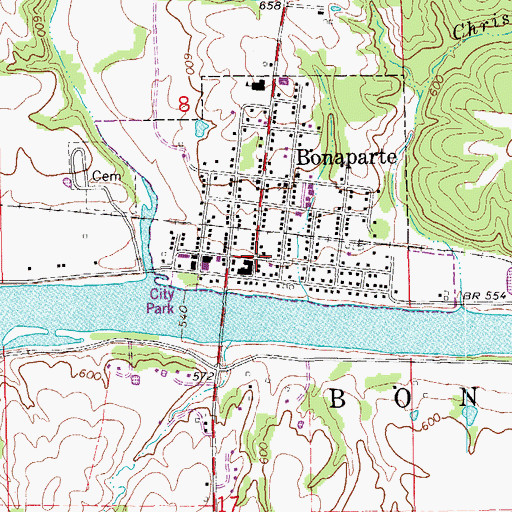 Topographic Map of Bonaparte Public Library, IA
