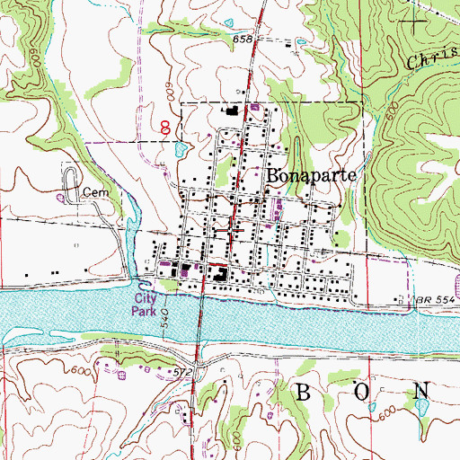 Topographic Map of Bonaparte (historical), IA