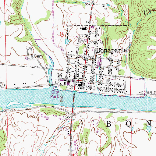 Topographic Map of Bonaparte Fire Department, IA