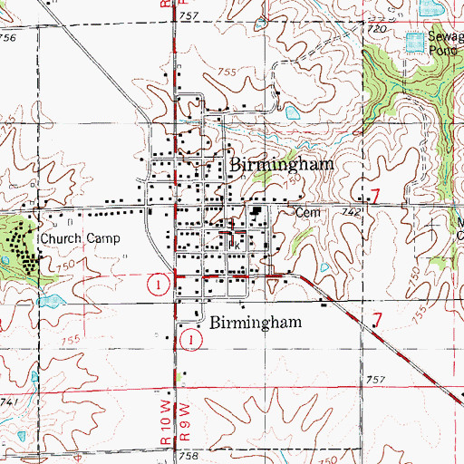 Topographic Map of Birmingham Library, IA