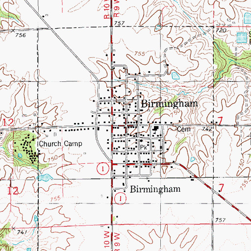 Topographic Map of Birmingham Fire Station, IA