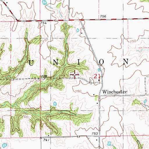 Topographic Map of Winchester Cemetery, IA