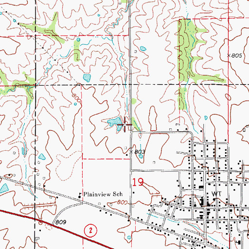Topographic Map of Oaks Cemetery, IA
