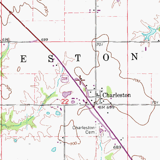 Topographic Map of Charleston Roadside Park, IA