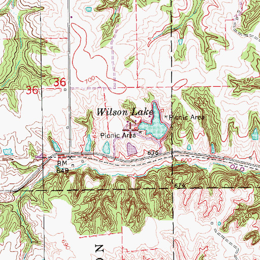 Topographic Map of Wilson Lake Park, IA