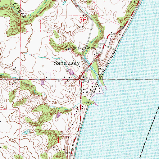 Topographic Map of Sandusky Post Office (historical), IA