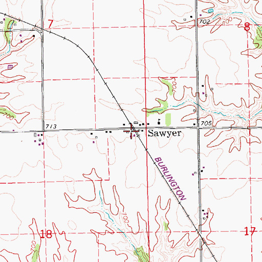 Topographic Map of Sawyer Post Office (historical), IA
