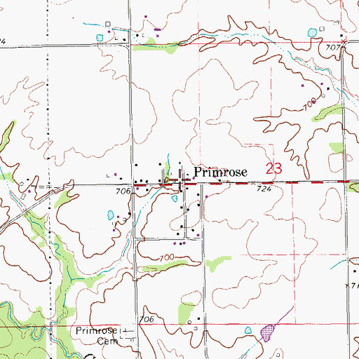 Topographic Map of Primrose Post Office (historical), IA