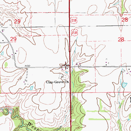 Topographic Map of Clay's Grove Post Office (historical), IA