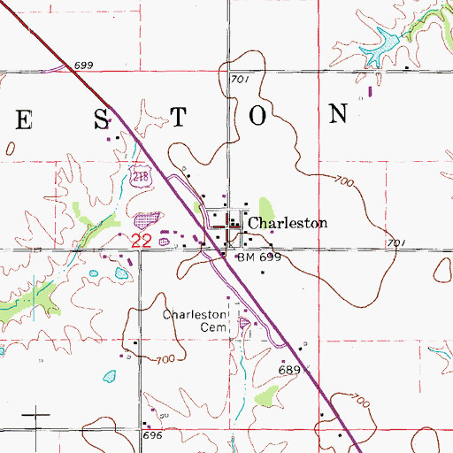 Topographic Map of Charleston Post Office (historical), IA