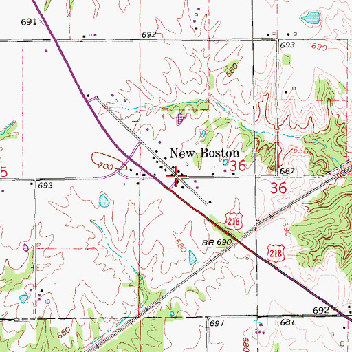 Topographic Map of New Boston (historical), IA
