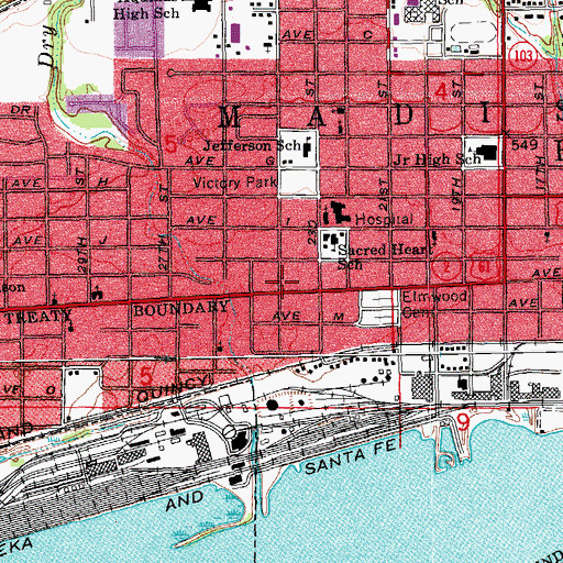 Topographic Map of Fort Madison Fire Department, IA