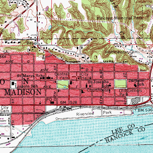 Topographic Map of Fort Madison Police Department, IA