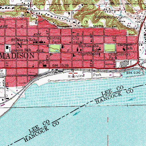 Topographic Map of Old Fort Madison, IA