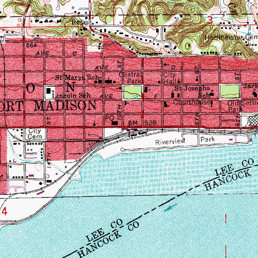 Topographic Map of Fort Madison, IA