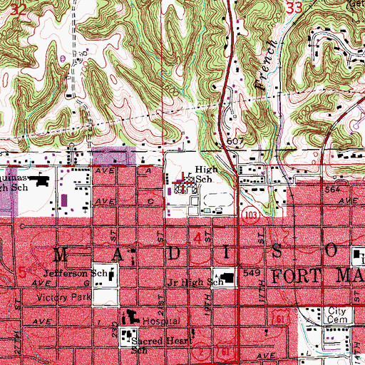 Topographic Map of Fort Madison High School, IA