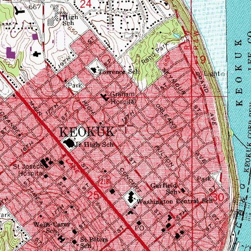 Topographic Map of New Bethel Church of Keokuk, IA