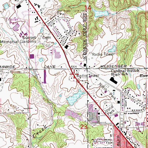 Topographic Map of Hocker Estates Mobile Home Park, IA