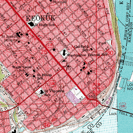 Topographic Map of Lee County Courthouse, IA