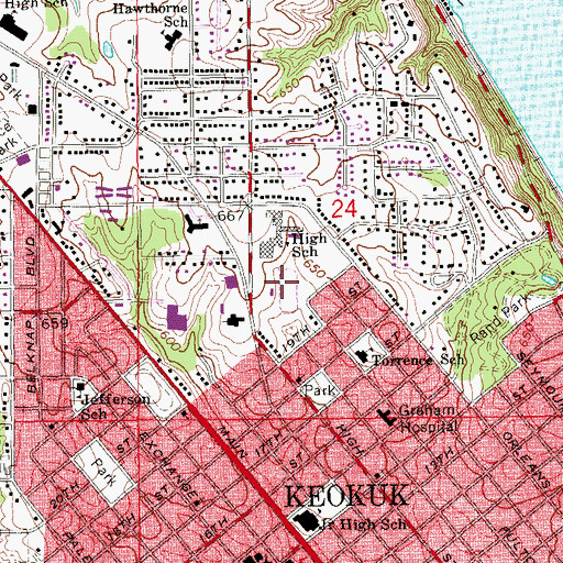 Topographic Map of Calvert Stadium, IA