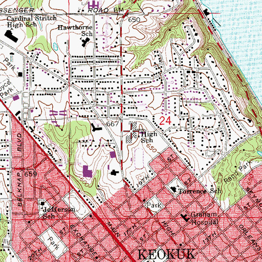 Topographic Map of Keokuk High School, IA