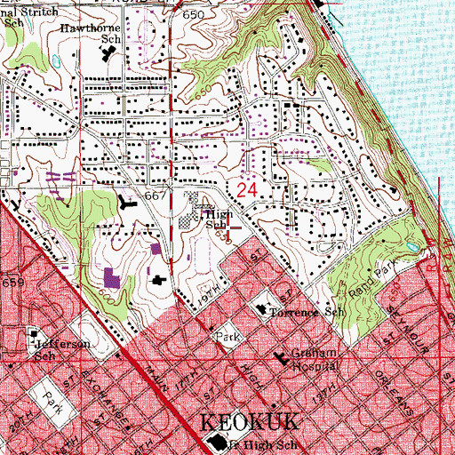 Topographic Map of Keokuk Middle School, IA