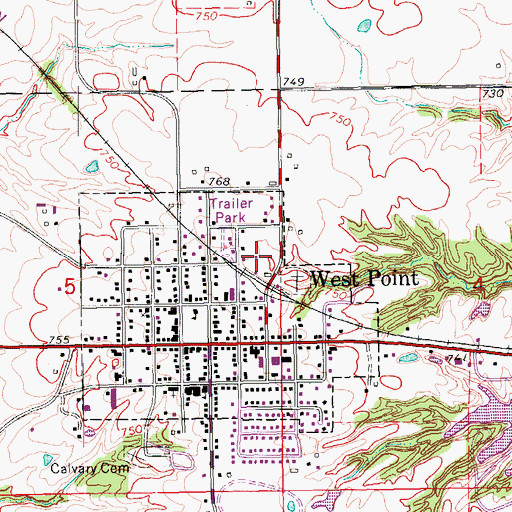 Topographic Map of West Point Volunteer Fire Department, IA