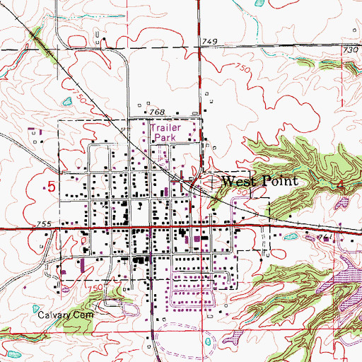 Topographic Map of West Point (historical), IA