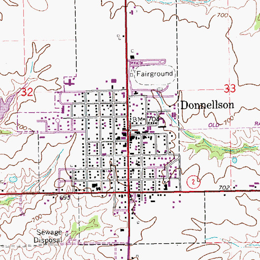 Topographic Map of Donnellson (historical), IA
